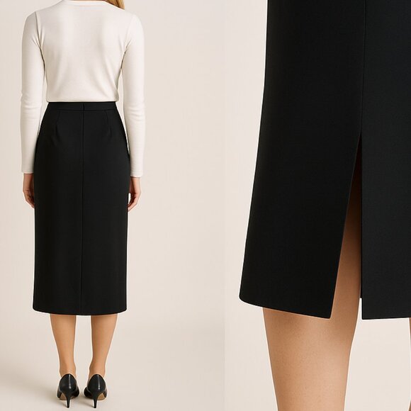 NWT Pomander Place Black Front Slit Midi Pencil Skirt Size 8 High Waist Classic - Picture 3 of 9